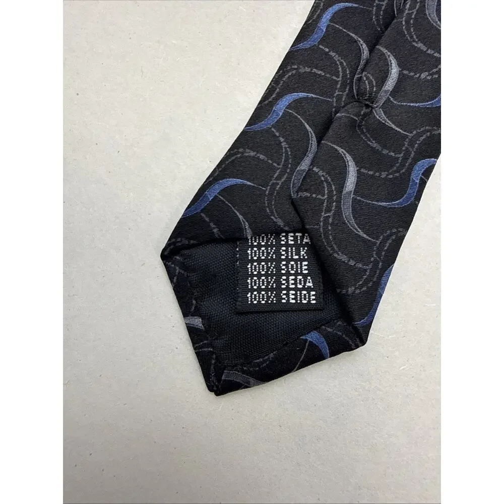 Pronto Uomo Platinum Silk Necktie Gray Black Blue Swirls Men’s Tie
